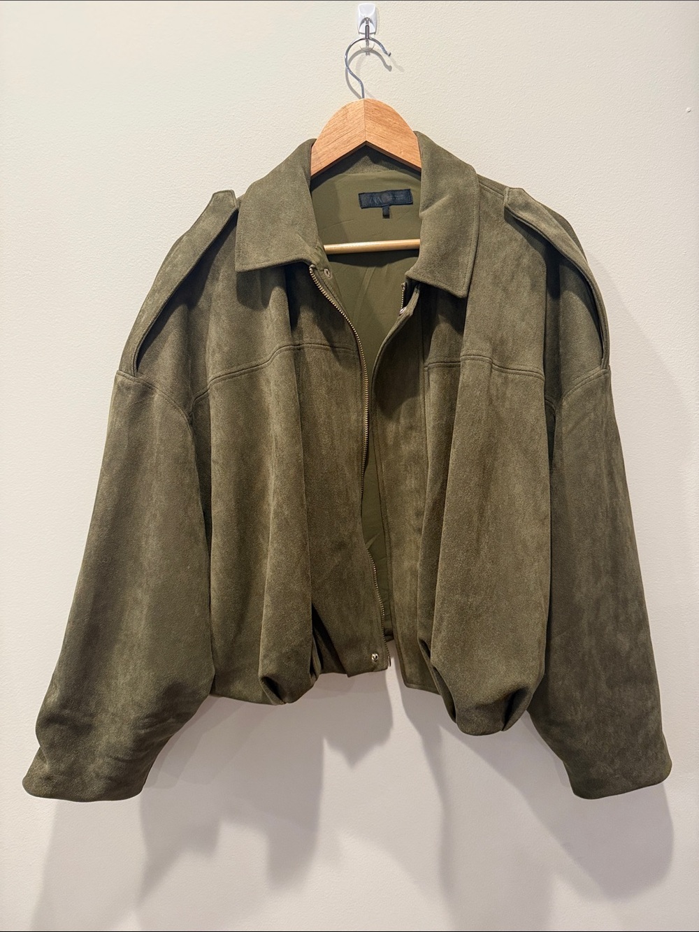 Zara Faux Suede Jacket Size Medium Olive Green
